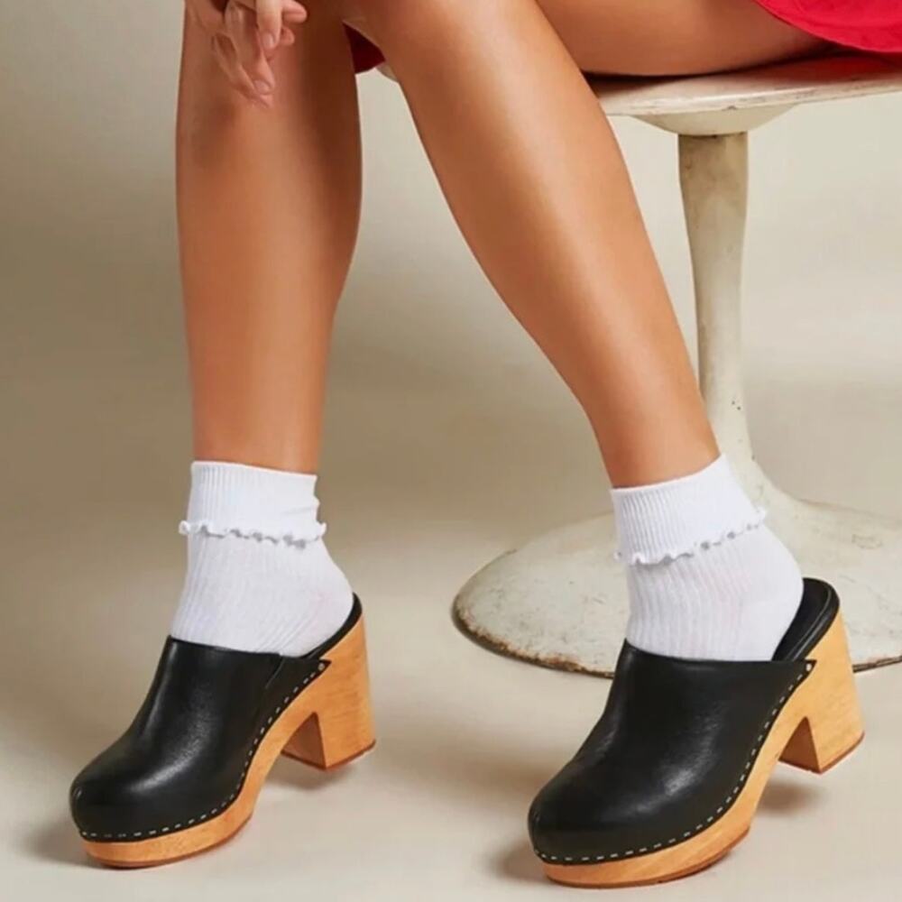 Charlotte Stone‎ Marlo Clogs Leather Platform Black Size 8